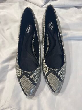 Rockport Snake-Print Pointed Flats in Black and White